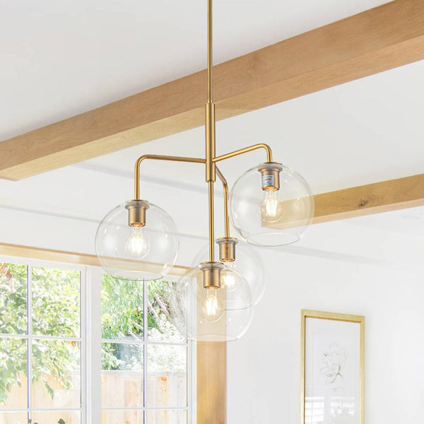 Chandelierias - Modern 4 - Light Hand - blown Clear Glass Globe Branch Chandelier - Chandelier - Gold -