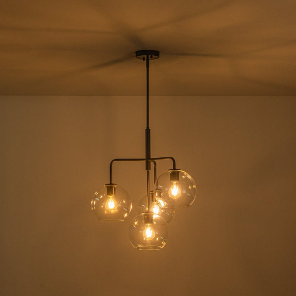 Chandelierias - Modern 4 - Light Hand - blown Clear Glass Globe Branch Chandelier - Chandelier - Oil - rubbed Bronze -