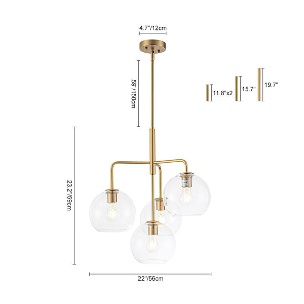 Chandelierias - Modern 4 - Light Hand - blown Clear Glass Globe Branch Chandelier - Chandelier - Oil - rubbed Bronze -