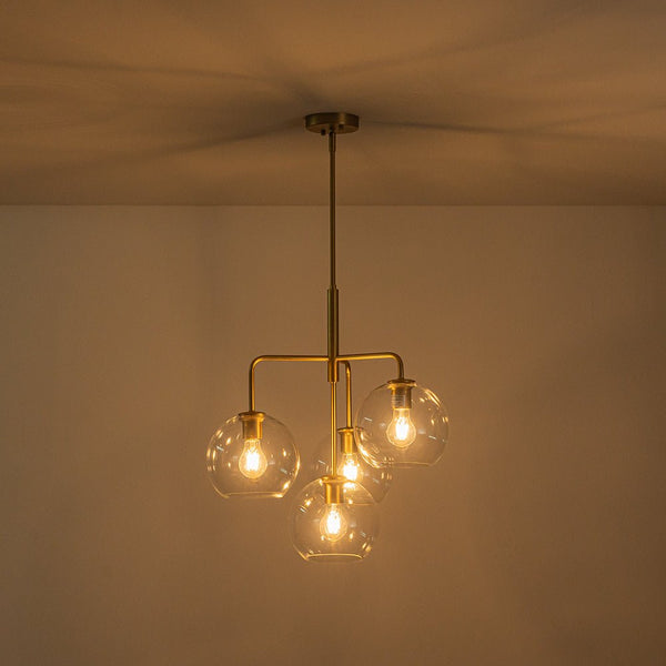 Chandelierias - Modern 4 - Light Hand - blown Clear Glass Globe Branch Chandelier - Chandelier - Oil - rubbed Bronze -
