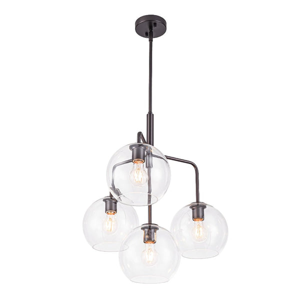 Chandelierias - Modern 4 - Light Hand - blown Clear Glass Globe Branch Chandelier - Chandelier - Oil - rubbed Bronze -
