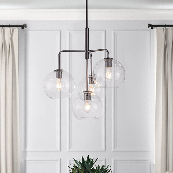Chandelierias - Modern 4 - Light Hand - blown Clear Glass Globe Branch Chandelier - Chandelier - Oil - rubbed Bronze -
