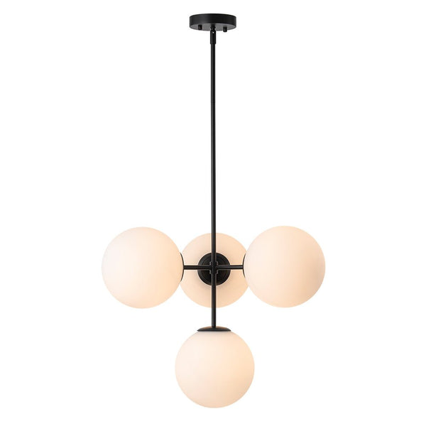 Chandelierias - Modern 4 - Light Matte Glass Globe Semi - Flush Mount Layered Chandelier - Chandelier - Black -