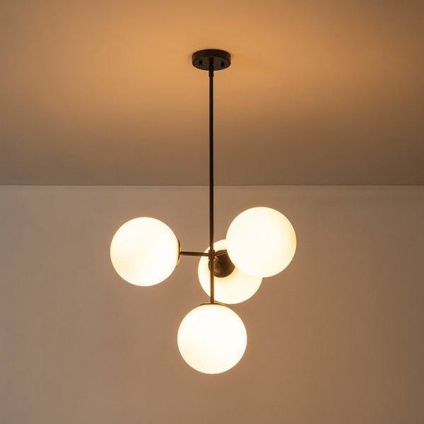 Chandelierias - Modern 4 - Light Matte Glass Globe Semi - Flush Mount Layered Chandelier - Chandelier - Black -