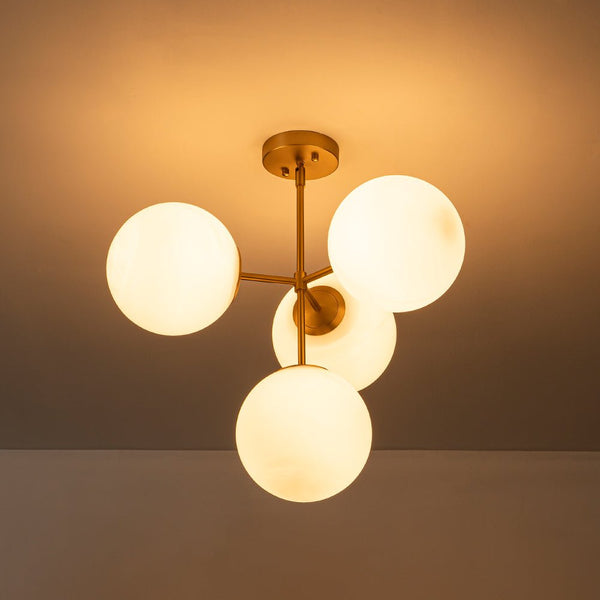 Chandelierias - Modern 4 - Light Matte Glass Globe Semi - Flush Mount Layered Chandelier - Chandelier - Black -
