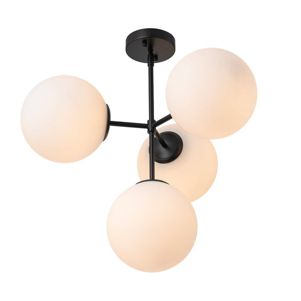 Chandelierias - Modern 4 - Light Matte Glass Globe Semi - Flush Mount Layered Chandelier - Chandelier - Black -