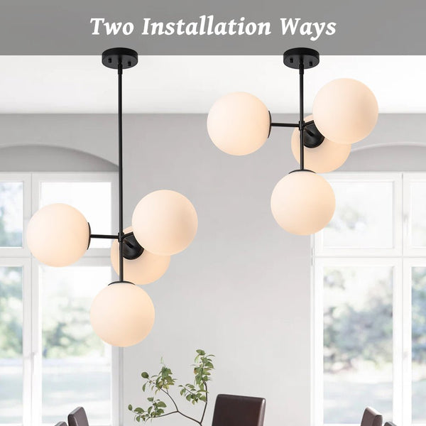 Chandelierias - Modern 4 - Light Matte Glass Globe Semi - Flush Mount Layered Chandelier - Chandelier - Black -