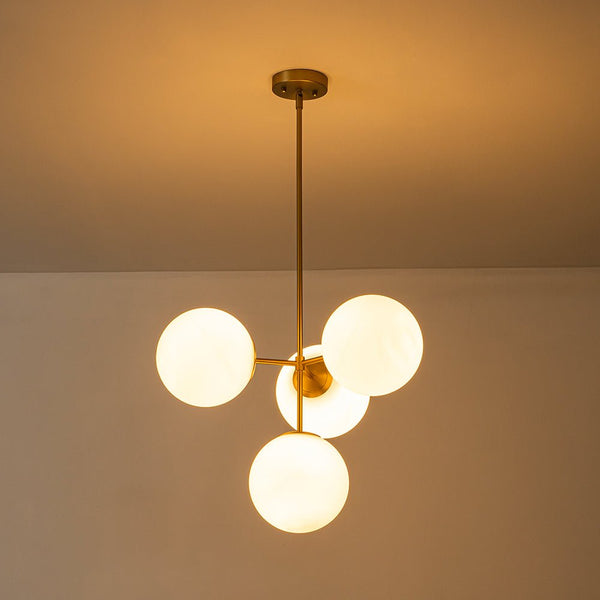 Chandelierias - Modern 4 - Light Matte Glass Globe Semi - Flush Mount Layered Chandelier - Chandelier - Black -