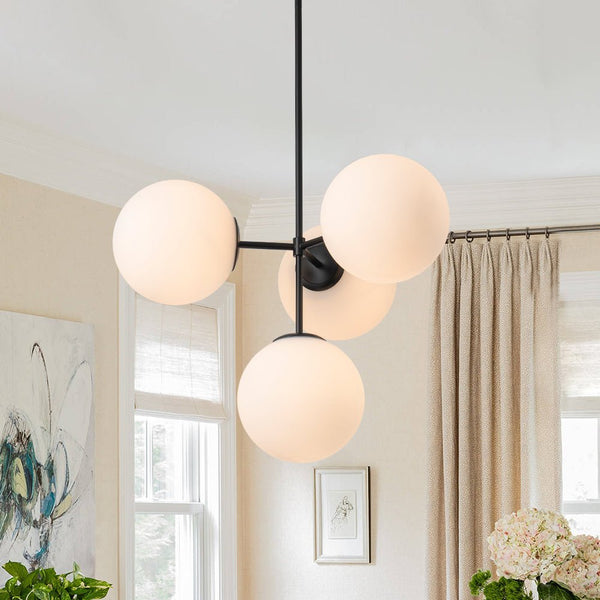 Chandelierias - Modern 4 - Light Matte Glass Globe Semi - Flush Mount Layered Chandelier - Chandelier - Brass -