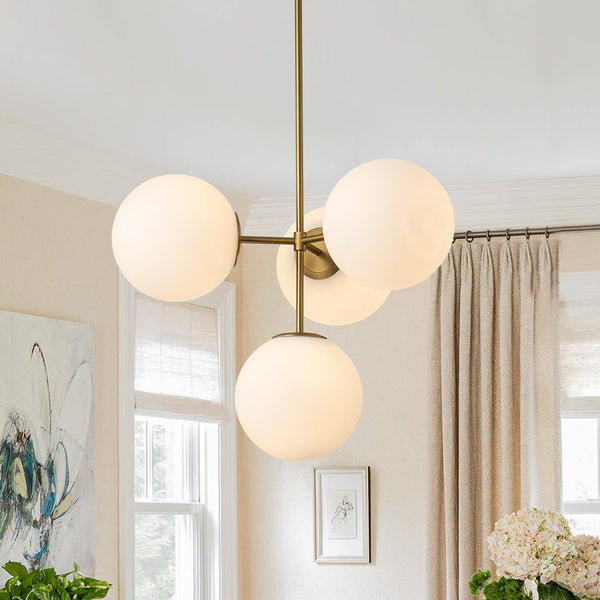 Chandelierias - Modern 4 - Light Matte Glass Globe Semi - Flush Mount Layered Chandelier - Chandelier - Brass -