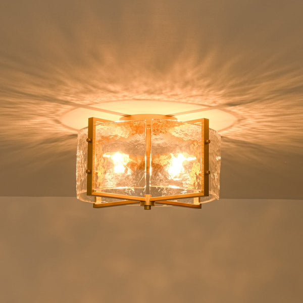 Chandelierias-Modern 4-Light Rippled Glass Drum Semi-Flush Mount-Semi Flush-Gold (Back-order)-