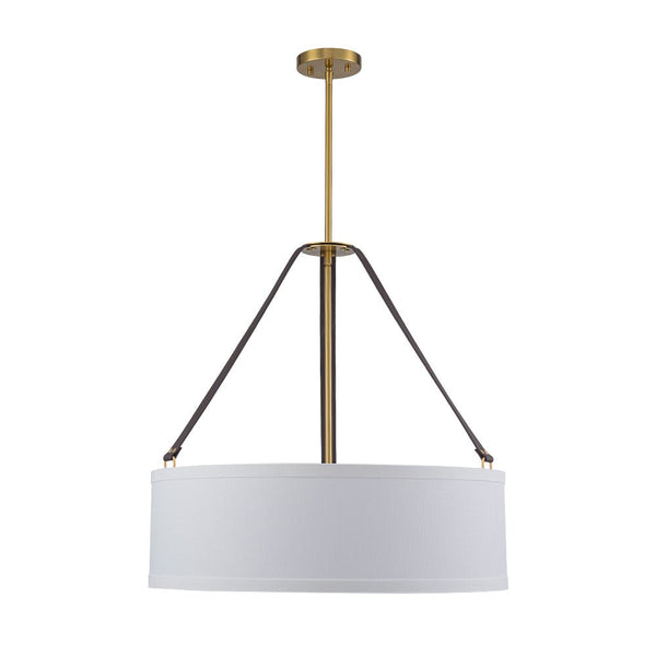 Chandelierias - Modern 4 - Light White Linen Shade Drum Pendant - Pendant - Brushed Brass -