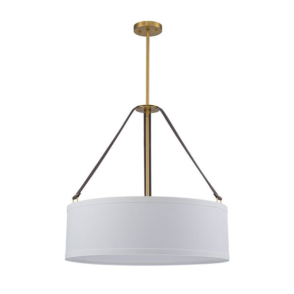 Chandelierias - Modern 4 - Light White Linen Shade Drum Pendant - Pendant - Brushed Brass -