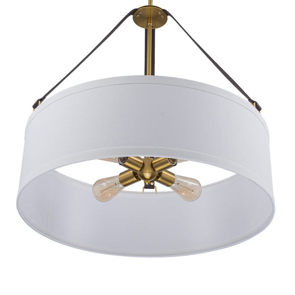 Chandelierias - Modern 4 - Light White Linen Shade Drum Pendant - Pendant - Brushed Brass -