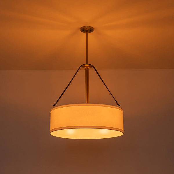 Chandelierias - Modern 4 - Light White Linen Shade Drum Pendant - Pendant - Brushed Brass -