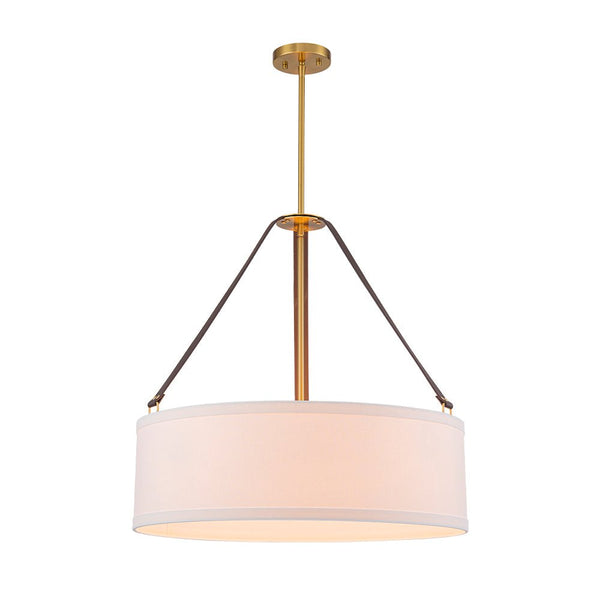Chandelierias - Modern 4 - Light White Linen Shade Drum Pendant - Pendant - Brushed Brass -