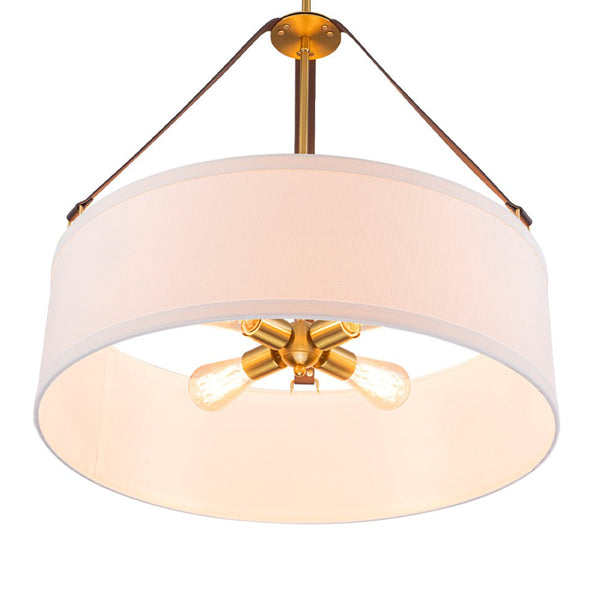 Chandelierias - Modern 4 - Light White Linen Shade Drum Pendant - Pendant - Brushed Brass -