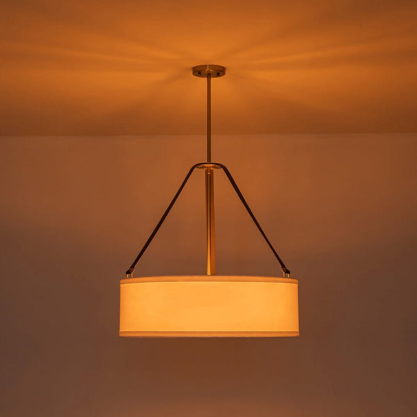 Chandelierias - Modern 4 - Light White Linen Shade Drum Pendant - Pendant - Brushed Brass -