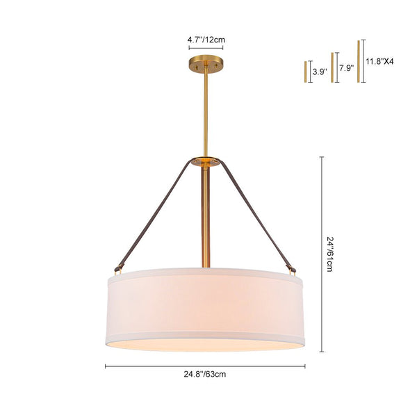 Chandelierias - Modern 4 - Light White Linen Shade Drum Pendant - Pendant - Brushed Brass -