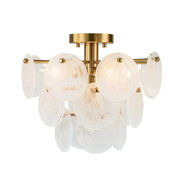 Chandelierias - Modern 4 - Light White Strie Glass Tiered Semi - Flush Mount - Semi Flush - Brass -