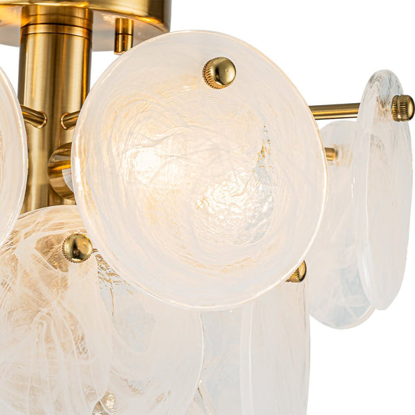 Chandelierias - Modern 4 - Light White Strie Glass Tiered Semi - Flush Mount - Semi Flush - Brass -