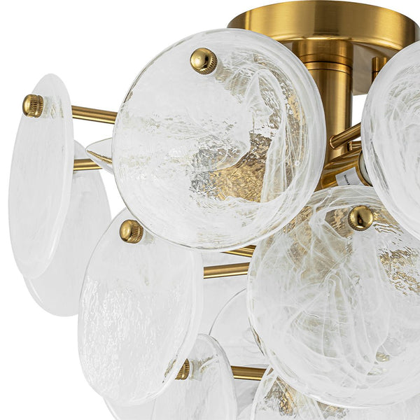 Chandelierias - Modern 4 - Light White Strie Glass Tiered Semi - Flush Mount - Semi Flush - Brass -