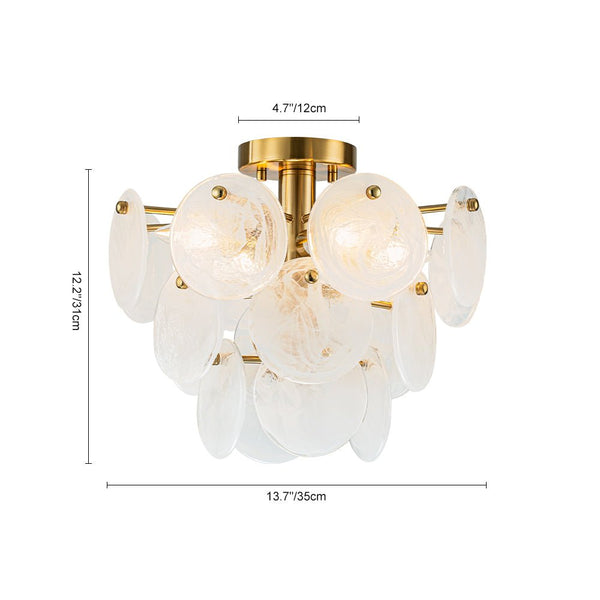 Chandelierias - Modern 4 - Light White Strie Glass Tiered Semi - Flush Mount - Semi Flush - Brass -