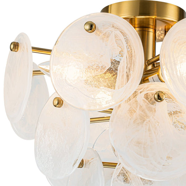 Chandelierias - Modern 4 - Light White Strie Glass Tiered Semi - Flush Mount - Semi Flush - Brass -