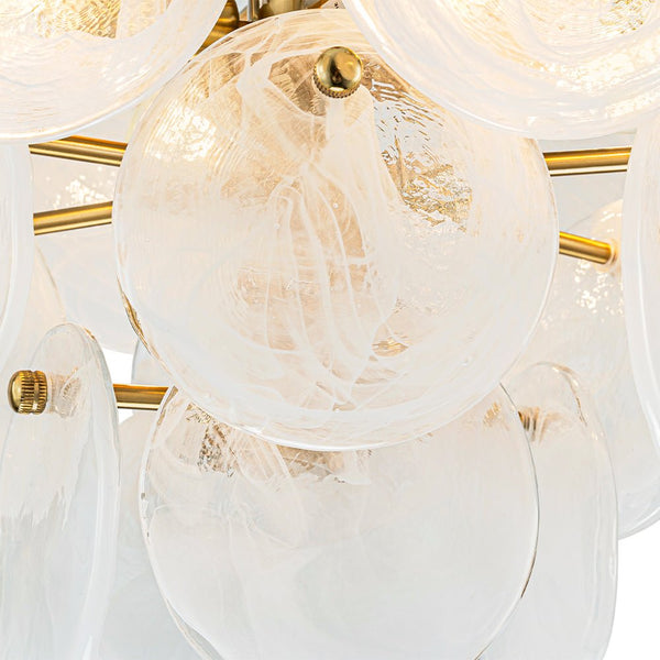 Chandelierias - Modern 4 - Light White Strie Glass Tiered Semi - Flush Mount - Semi Flush - Brass -