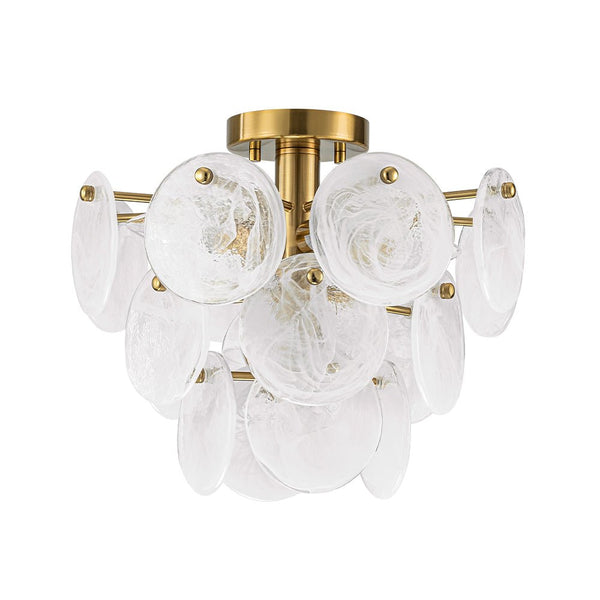 Chandelierias - Modern 4 - Light White Strie Glass Tiered Semi - Flush Mount - Semi Flush - Brass -