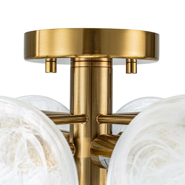 Chandelierias - Modern 4 - Light White Strie Glass Tiered Semi - Flush Mount - Semi Flush - Brass -
