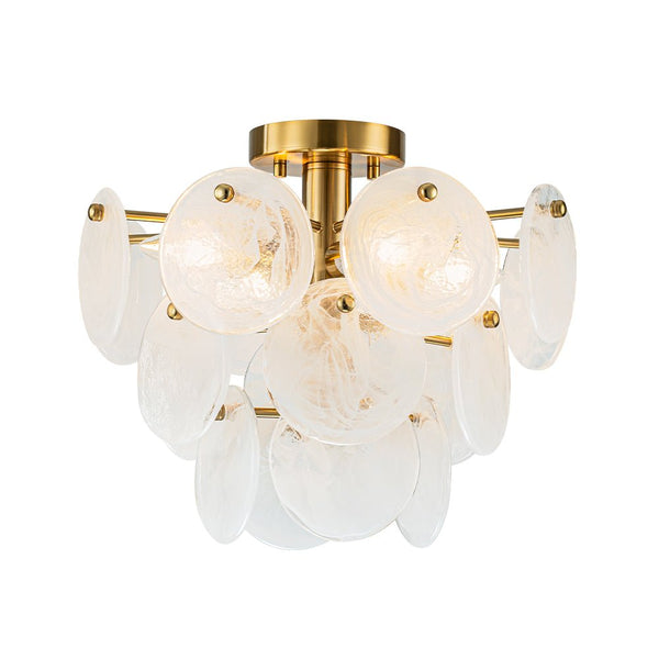 Chandelierias - Modern 4 - Light White Strie Glass Tiered Semi - Flush Mount - Semi Flush - Brass -