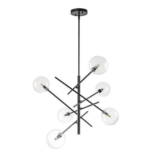 Chandelierias - Modern 4/6 - Light Clear Glass Globe Sputnik Mobile Chandelier - Chandeliers - Black - 4 Bulbs
