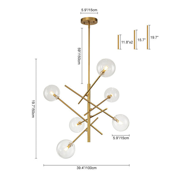 Chandelierias - Modern 4/6 - Light Clear Glass Globe Sputnik Mobile Chandelier - Chandeliers - Black - 4 Bulbs