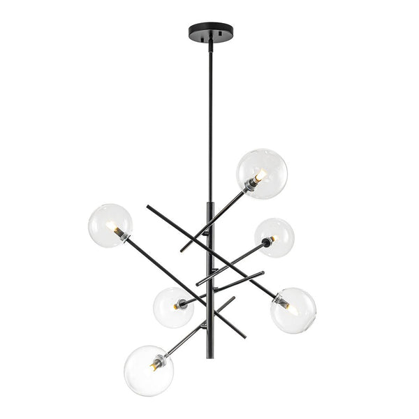 Chandelierias - Modern 4/6 - Light Clear Glass Globe Sputnik Mobile Chandelier - Chandeliers - Black - 4 Bulbs