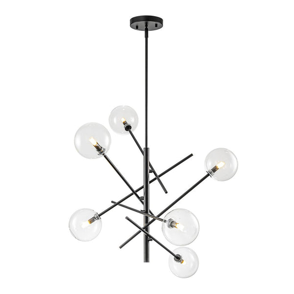 Chandelierias - Modern 4/6 - Light Clear Glass Globe Sputnik Mobile Chandelier - Chandeliers - Black - 6 Bulbs