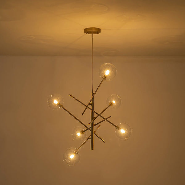 Chandelierias - Modern 4/6 - Light Clear Glass Globe Sputnik Mobile Chandelier - Chandeliers - Gold - 6 Bulbs