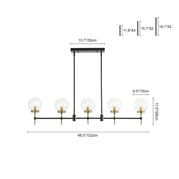 Chandelierias - Modern 5 - Light Clear Glass Linear Chandelier - Chandelier - Black & Brass -