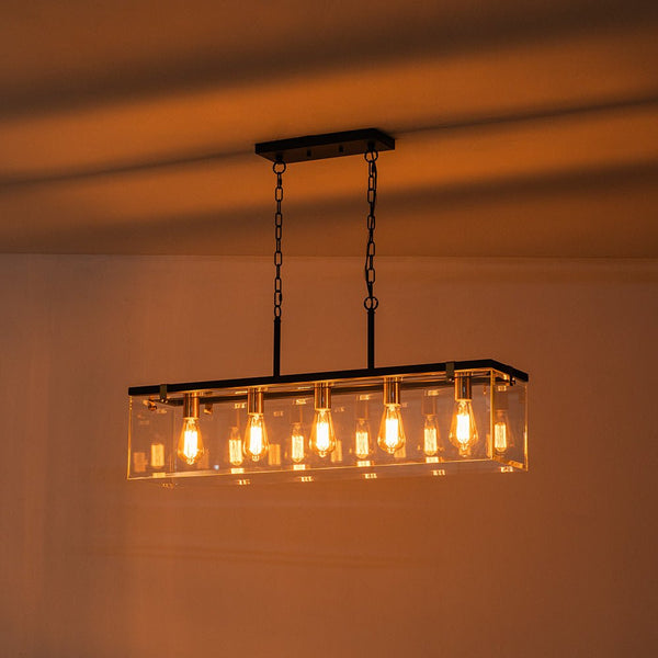 Chandelierias - Modern 5 - Light Clear Glass Rectangle Island Chandelier - Chandelier - Black & Brass -
