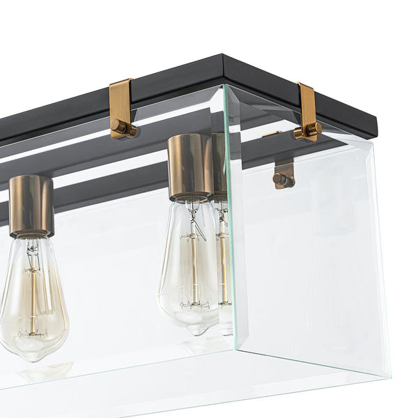 Chandelierias - Modern 5 - Light Clear Glass Rectangle Island Chandelier - Chandelier - Black & Brass -