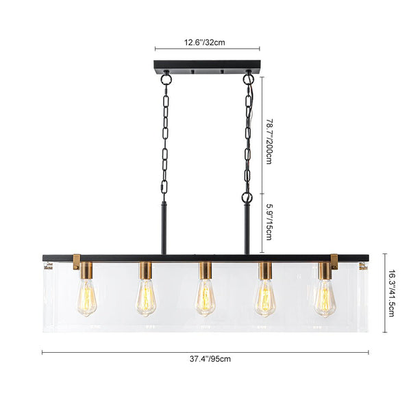 Chandelierias - Modern 5 - Light Clear Glass Rectangle Island Chandelier - Chandelier - Black & Brass -