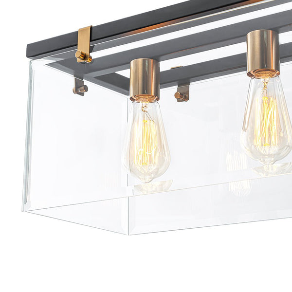 Chandelierias - Modern 5 - Light Clear Glass Rectangle Island Chandelier - Chandelier - Black & Brass -