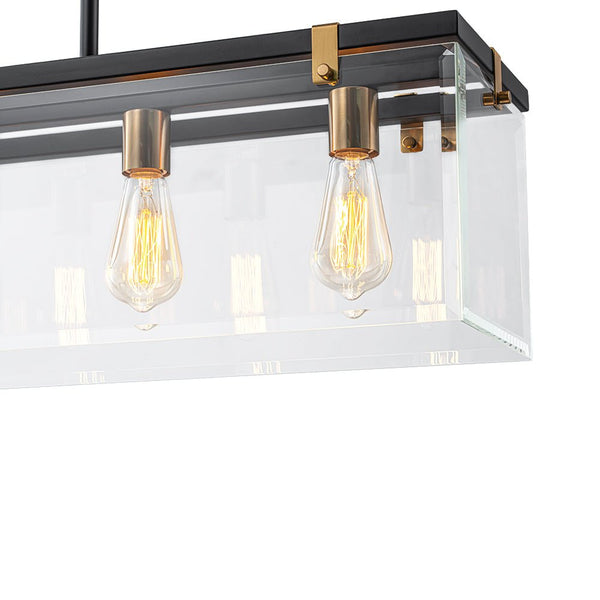 Chandelierias - Modern 5 - Light Clear Glass Rectangle Island Chandelier - Chandelier - Black & Brass -