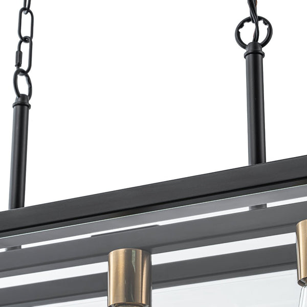 Chandelierias - Modern 5 - Light Clear Glass Rectangle Island Chandelier - Chandelier - Black & Brass -