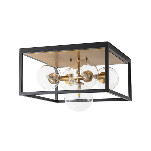 Chandelierias - Modern 5 - Light Clear Glass Square Frame Flush Mount - Chandeliers - Black & Gold -