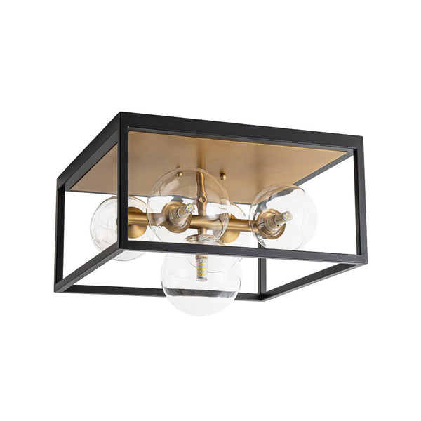 Chandelierias - Modern 5 - Light Clear Glass Square Frame Flush Mount - Chandeliers - Black & Gold -
