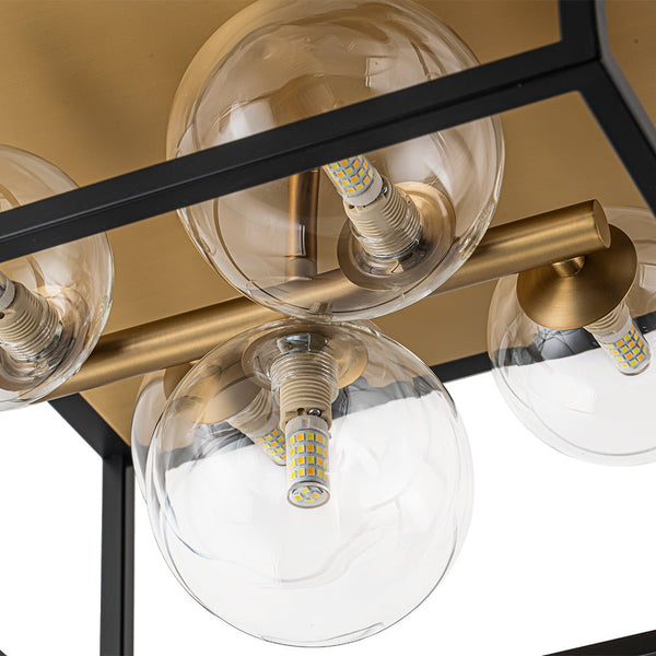 Chandelierias - Modern 5 - Light Clear Glass Square Frame Flush Mount - Chandeliers - Black & Gold -