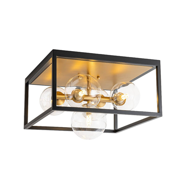 Chandelierias - Modern 5 - Light Clear Glass Square Frame Flush Mount - Chandeliers - Black & Gold -