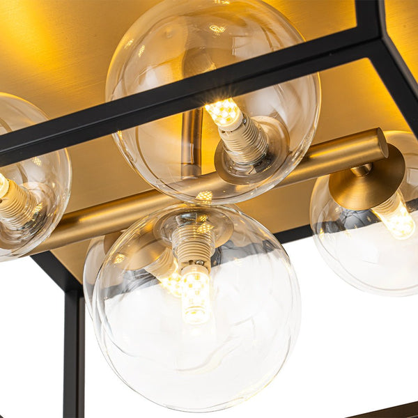 Chandelierias - Modern 5 - Light Clear Glass Square Frame Flush Mount - Chandeliers - Black & Gold -