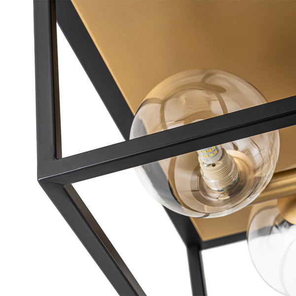 Chandelierias - Modern 5 - Light Clear Glass Square Frame Flush Mount - Chandeliers - Black & Gold -